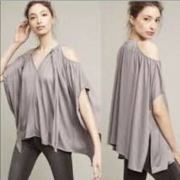 DELETTA Tulay Gray Cold Shoulder Top Shirt XS S - ANTHROPOLOGIE Condition - Picture 2 of 8